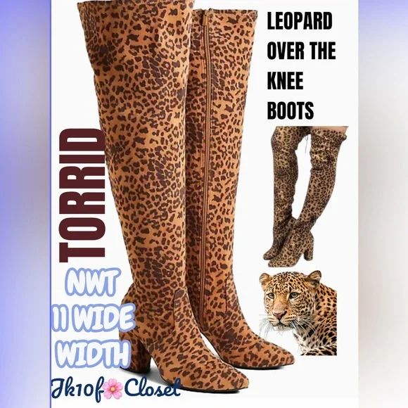 ๐ NEW IN BOX TORRID Sz 11 WIDE WIDTH LEOPARD FAUX SUEDE OVER THE KNEE BOOTS - Picture 10 of 10
